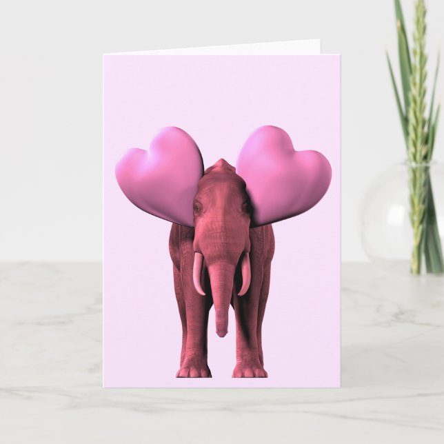 Tarjeta Festiva Elefante rosado romántico (Anverso)