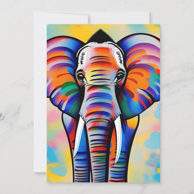 Tarjeta Festiva Elefante salvaje africano colorido (Anverso)