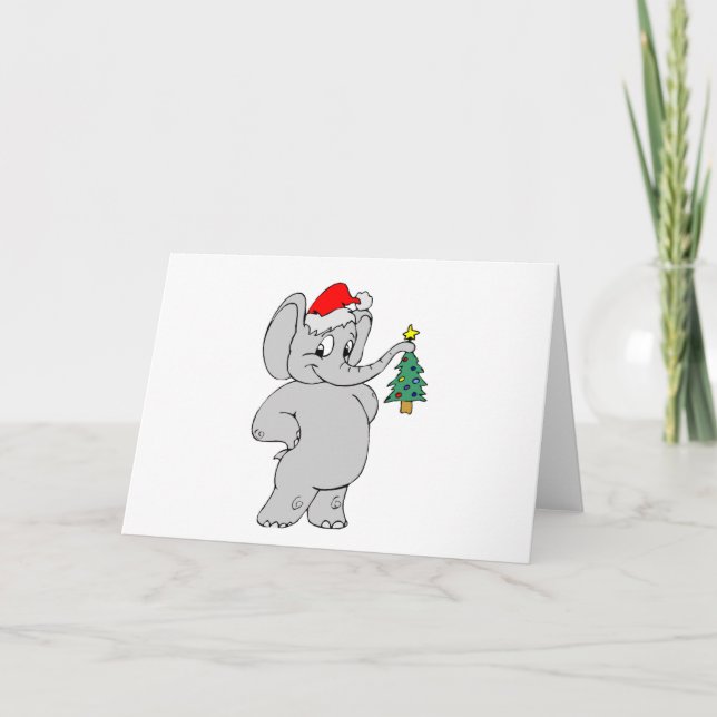 Tarjeta Festiva Elefante (Santa Hat) (Anverso)