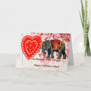 Tarjeta Festiva Elefante Vintage Corazón feliz San Valentín