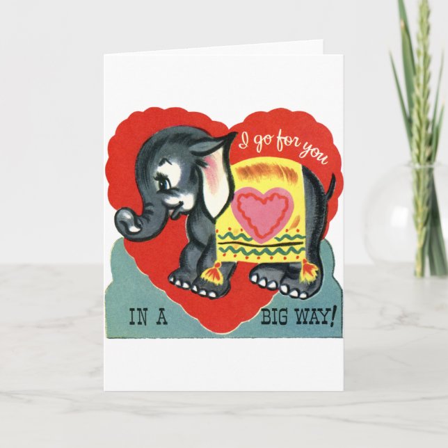 Tarjeta Festiva elefante vintage valentina (Anverso)