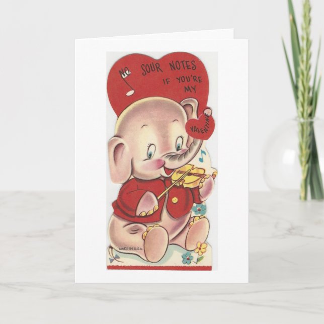 Tarjeta Festiva Elefante Vintage Valentine (Anverso)