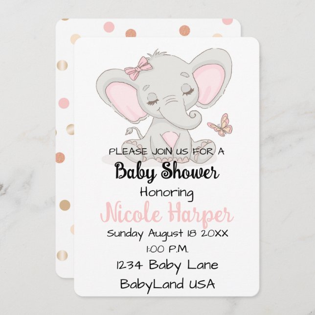 Tarjeta Festiva Elefante y mariposa (Anverso / Reverso)