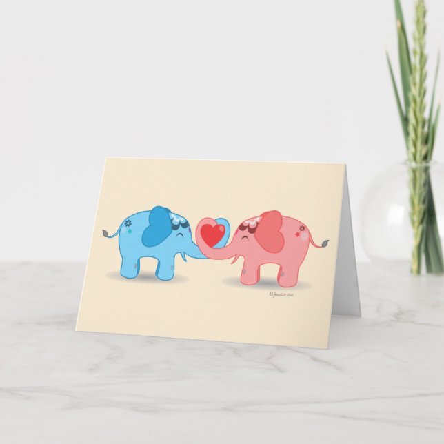 Tarjeta Festiva Elefantes adorables (Anverso)