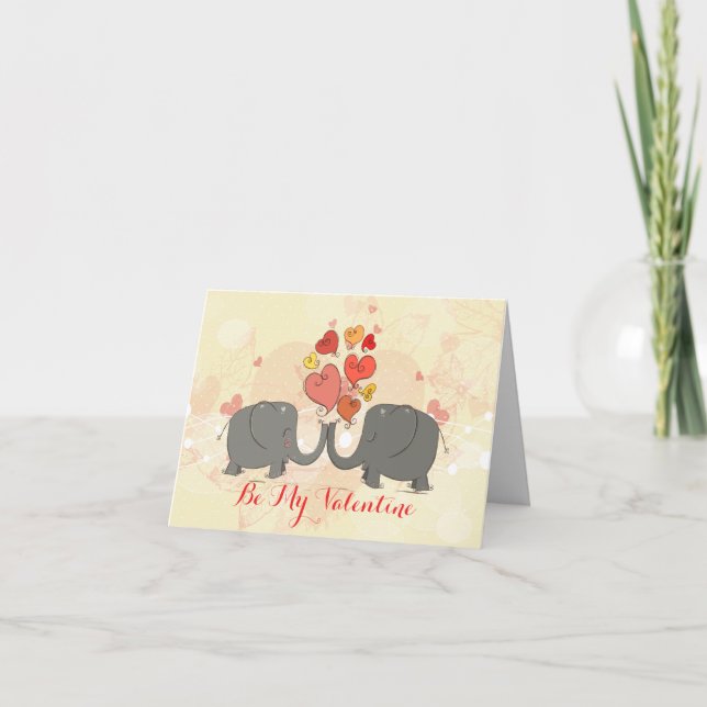 Tarjeta Festiva Elefantes Cutos Enamorados De Los Corazones De San (Anverso)