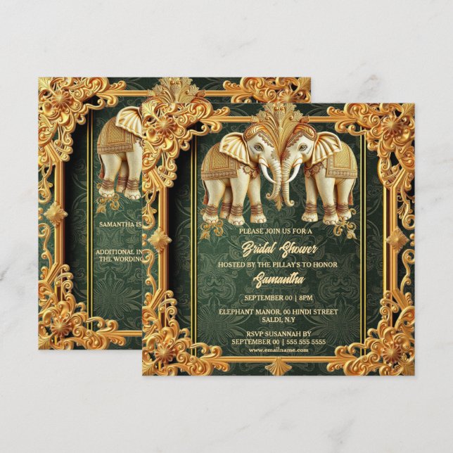 Tarjeta Festiva Elefantes de la India ducha de novias ornamentada  (Anverso / Reverso)