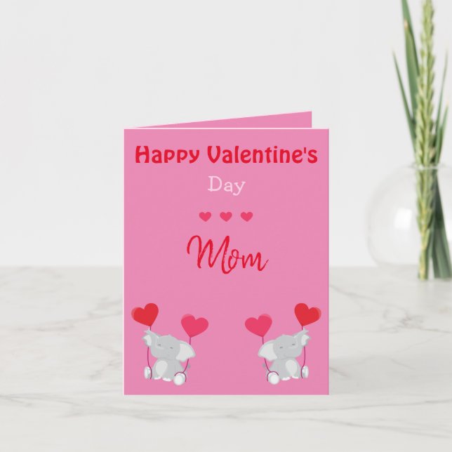 Tarjeta Festiva Elefantes El día de San Valentín de mamá (Anverso)