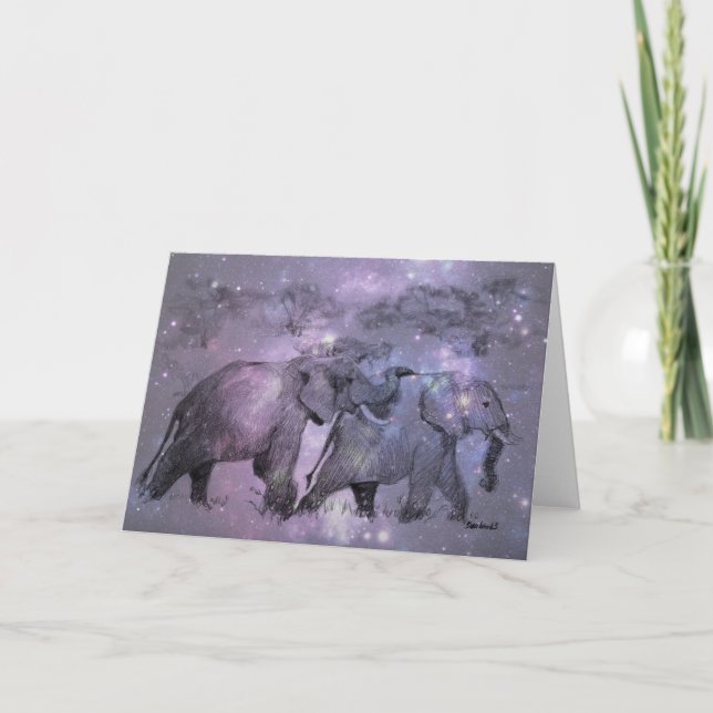 Tarjeta Festiva Elefantes en el Personalizable invernal (Anverso)