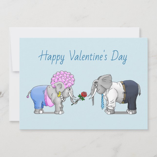 Tarjeta Festiva Elefantes Feliz Día de San Valentín (Anverso)