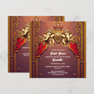Tarjeta Festiva elefantes indios Hindi Hindu plum gold étnico