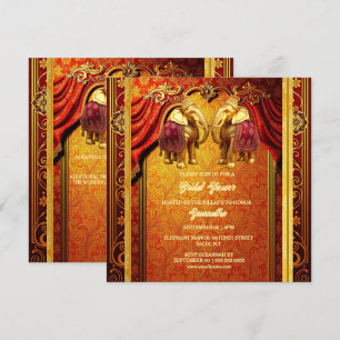 Tarjeta Festiva elefantes indios oro rojo henna novia lujosa