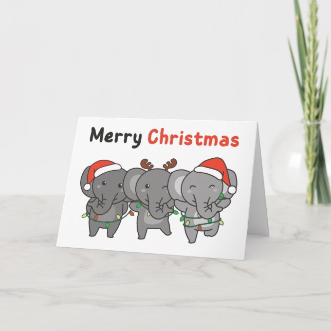 Tarjeta Festiva Elefantes Navidades Animales Elefantes Feliz feria (Anverso)