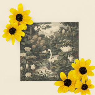 Tarjeta Festiva Elegancia botánica - Cisne en el bosque