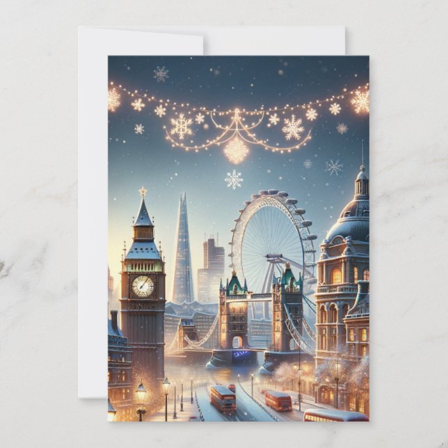 Tarjeta Festiva Elegancia de Navidades de Londres: Exquisita tarje (Anverso)