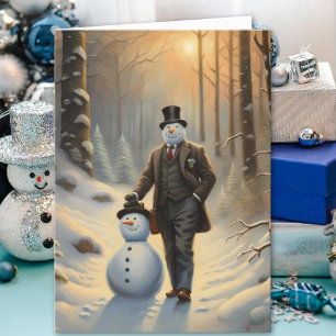 Tarjeta Festiva Elegancia Helada Caballero Muñeco de Nieve Corpora