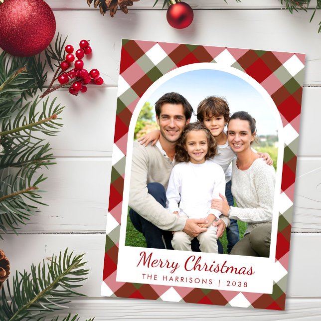 Tarjeta Festiva Elegant Arch Photo Plaid Christmas (Subido por el creador)