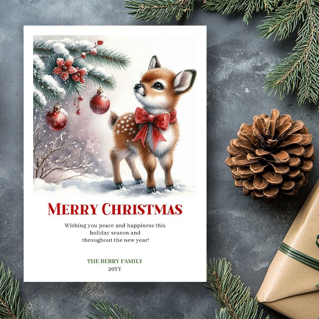 Tarjeta Festiva Elegant Baby Fawn Winter Scene Watercolor Greeting (Elegant Baby Fawn Winter Scene Watercolor Greeting Card

)