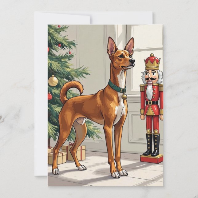 Tarjeta Festiva Elegant Basenji Dog Nutcracker Modern Christmas (Anverso)