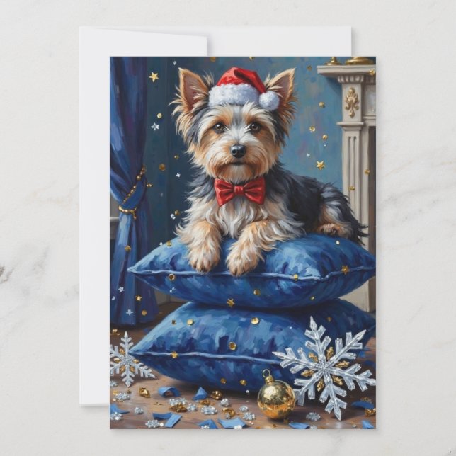 Tarjeta Festiva Elegant Biewer Terrier Dog Velvet Christmas (Anverso)