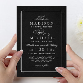 Tarjeta Festiva Elegant Black and White Modern Wedding Invitation
