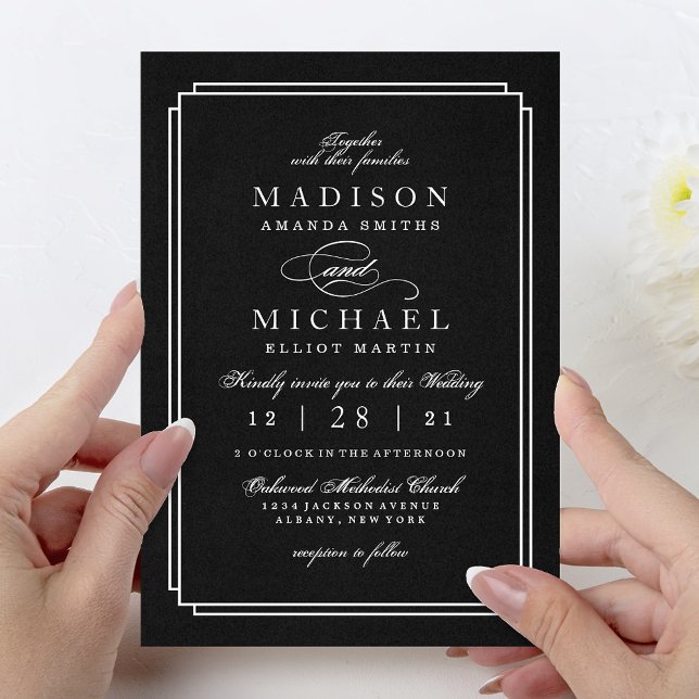 Tarjeta Festiva Elegant Black and White Modern Wedding Invitation (Elegant Black and White Modern Wedding Invitation)