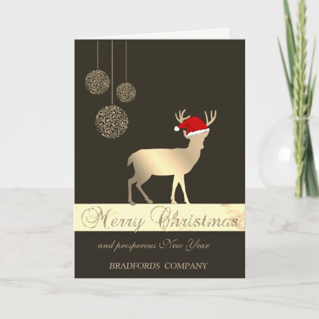 Tarjeta Festiva Elegant Black, Christmas Deer ,Santa Hat,Company (Anverso)