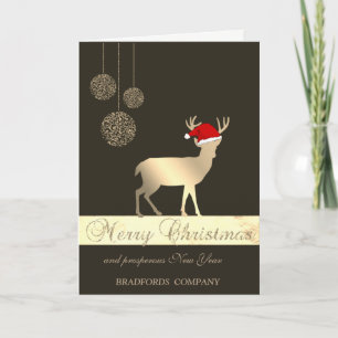 Tarjeta Festiva Elegant Black, Christmas Deer ,Santa Hat,Company