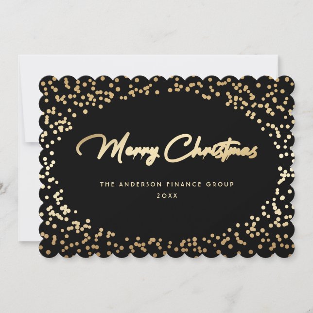 Tarjeta Festiva Elegant Black Gold Business Christmas Card (Anverso)