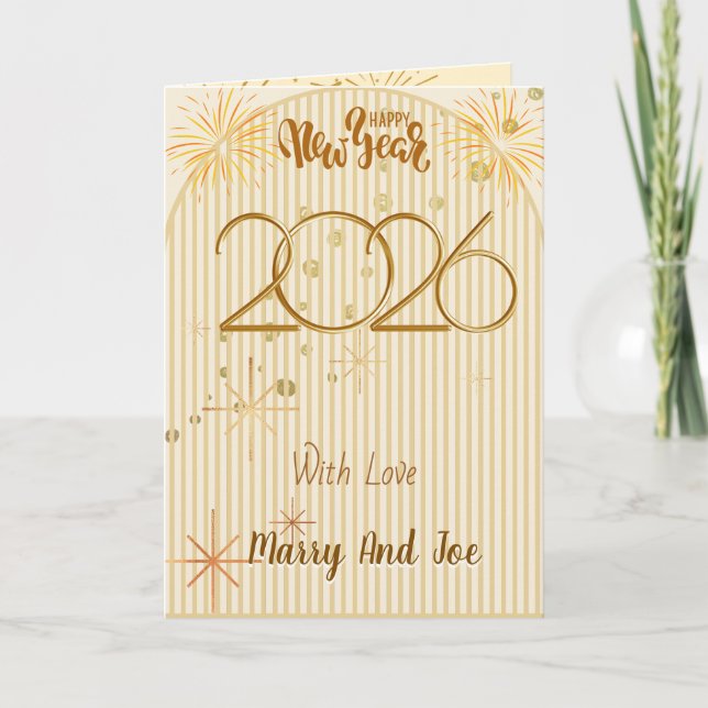 Tarjeta Festiva Elegant Black Gold Happy New Year 2026 Greeting  (Anverso)