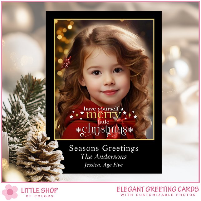 Tarjeta Festiva Elegant Black Gold Merry Little Christmas Photo (Subido por el creador)