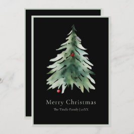 Tarjeta Festiva Elegant Black Green Watercolor Christmas Tree