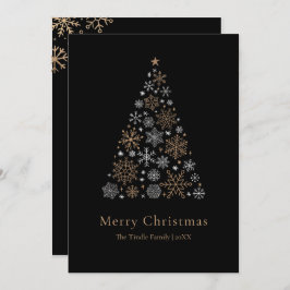Tarjeta Festiva Elegant Black Silver Gold Script Christmas Tree