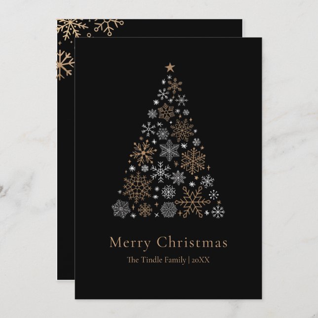 Tarjeta Festiva Elegant Black Silver Gold Script Christmas Tree (Anverso / Reverso)