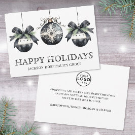 Tarjeta Festiva Elegant Black White Business Logo Christmas