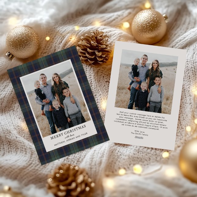 Tarjeta Festiva Elegant Blue and Green Plaid Photo Christmas  (Subido por el creador)
