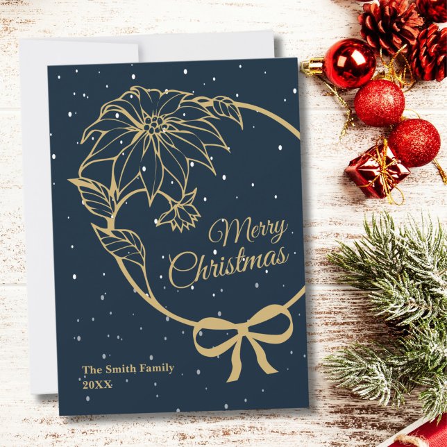 Tarjeta Festiva Elegant Blue Merry Christmas Poinsettia Flat (Subido por el creador)