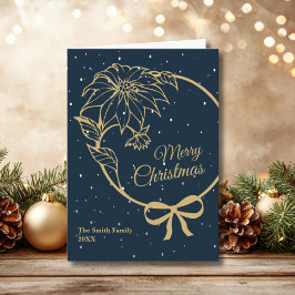 Tarjeta Festiva Elegant Blue Merry Christmas Poinsettia Folded