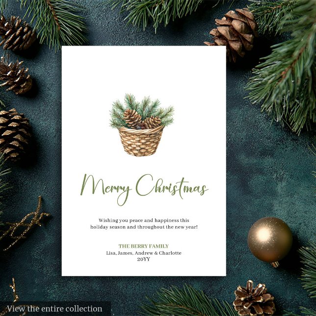 Tarjeta Festiva Elegant Bohemian Botanical Rustic Xmas Greeting (Elegant Bohemian Botanical Rustic Xmas Greeting Holiday Card)