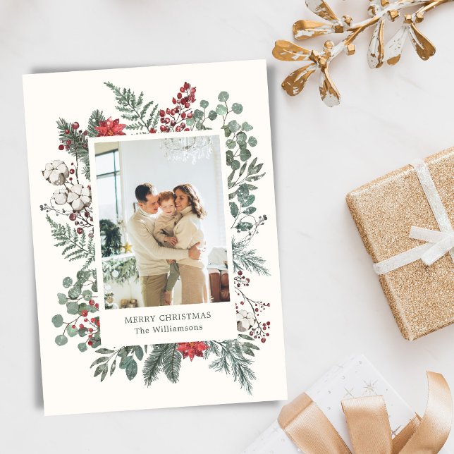 Tarjeta Festiva Elegant Botanical Greenery Christmas Photo (Subido por el creador)
