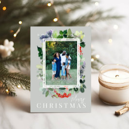 Tarjeta Festiva Elegant Botanical Greenery Photo Holiday Card