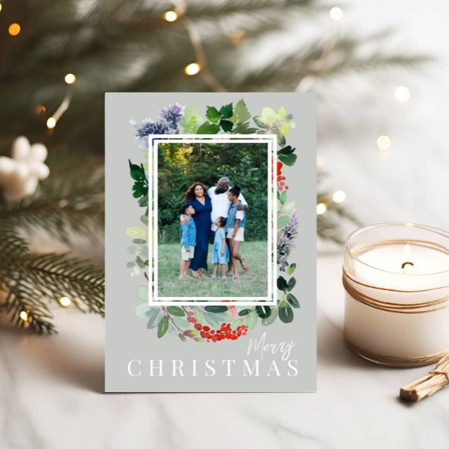 Tarjeta Festiva Elegant Botanical Greenery Photo Holiday Card (Subido por el creador)