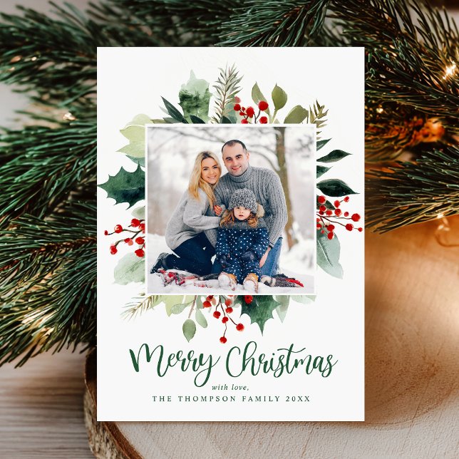 Tarjeta Festiva Elegant Botanical Merry Christmas Greenery  (Subido por el creador)