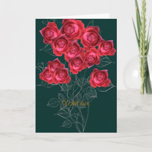 Tarjeta Festiva Elegant Botanical Rose Folded Greeting Card (Anverso)