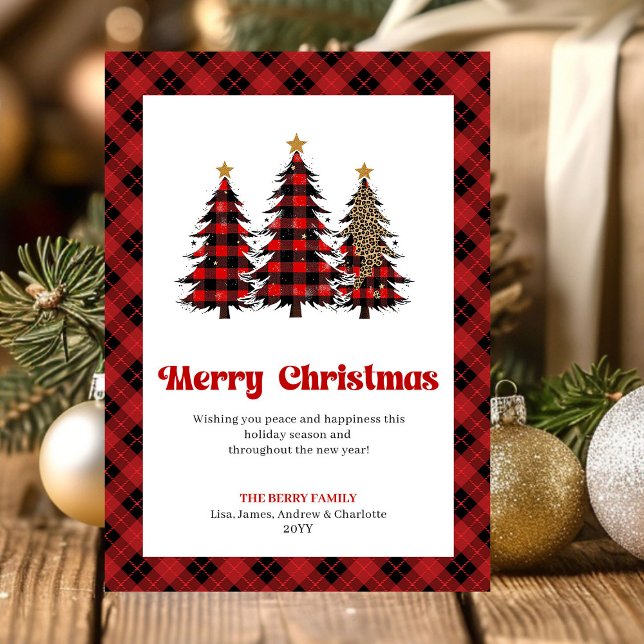 Tarjeta Festiva Elegant Buffalo Check Christmas Trees Card (Elegant Buffalo Check Christmas Tree Card)