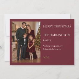 Tarjeta Festiva Elegant Burgundy Family Photo Christmas Card