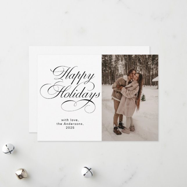 Tarjeta Festiva Elegant Calligraphy Script Photo Collage Christmas (Anverso/Reverso In Situ)