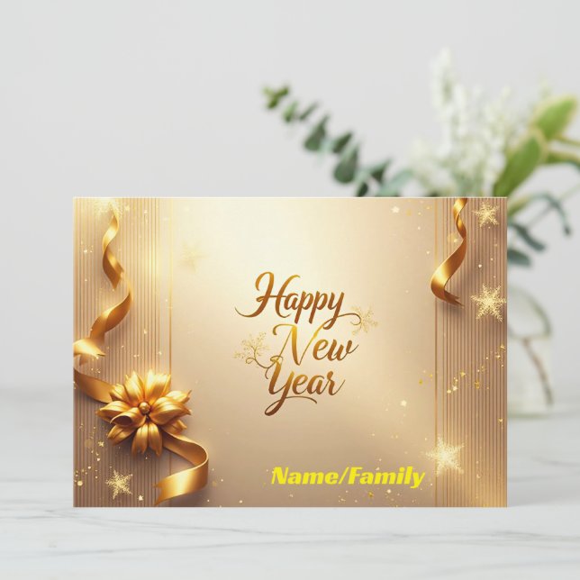 Tarjeta Festiva Elegant Champagne Gold Happy New Year (Anverso de pie)