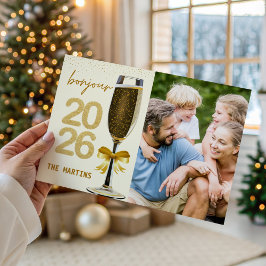 Tarjeta Festiva Elegant Champagne Photo New Year's Eve