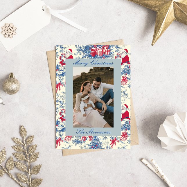 Tarjeta Festiva Elegant Chinoiserie Toile De Jouy Photo Christmas (Subido por el creador)
