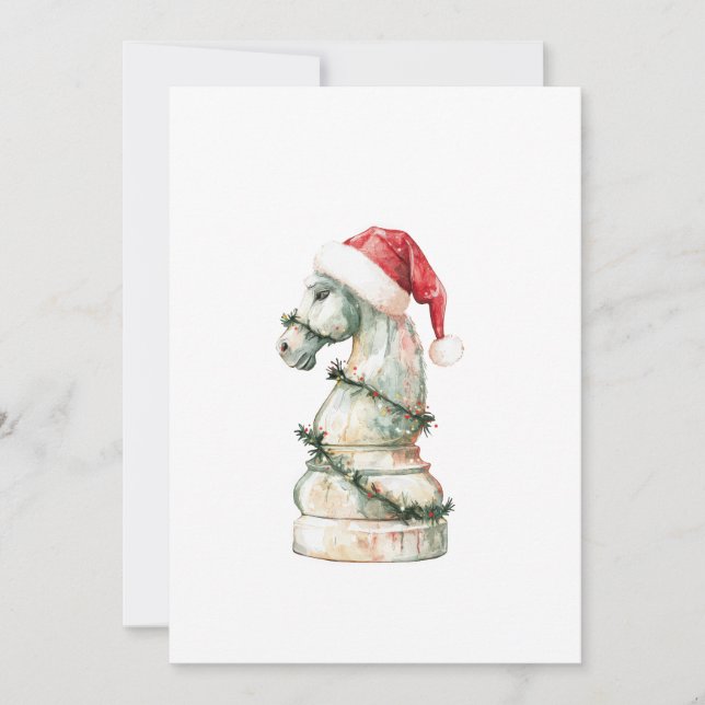 Tarjeta Festiva Elegant Christmas Chess Card – Watercolor Knight (Anverso)